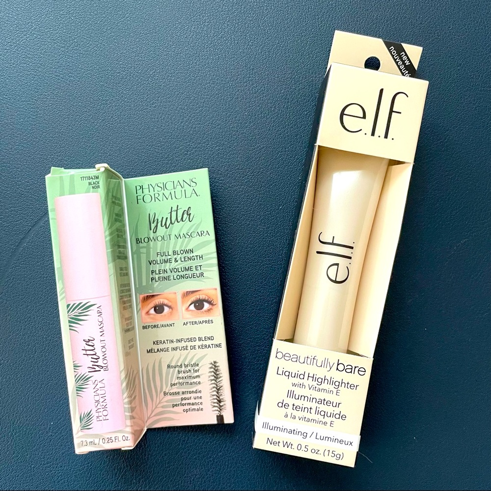 ELF liquid highlighter+ Physicians Formula mascara